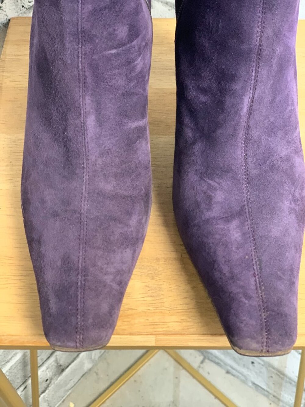 Donald Pliner Boot 8 Purple Suede Leather Pointy Toe Side Zip Stiletto Knee High - Picture 5 of 11